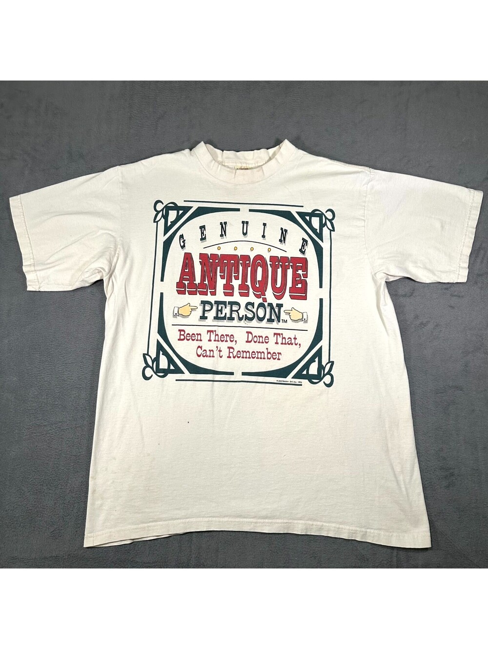 Vintage Genuine Antique Person T-Shirt Mens XL White Graphic 1993 Funny Humor